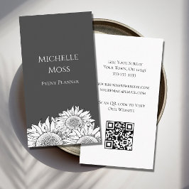 Tarjeta De Visita Flores solares modernos código QR gris