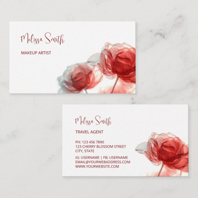 Tarjeta De Visita Flores transparentes rojas (Anverso / Reverso)