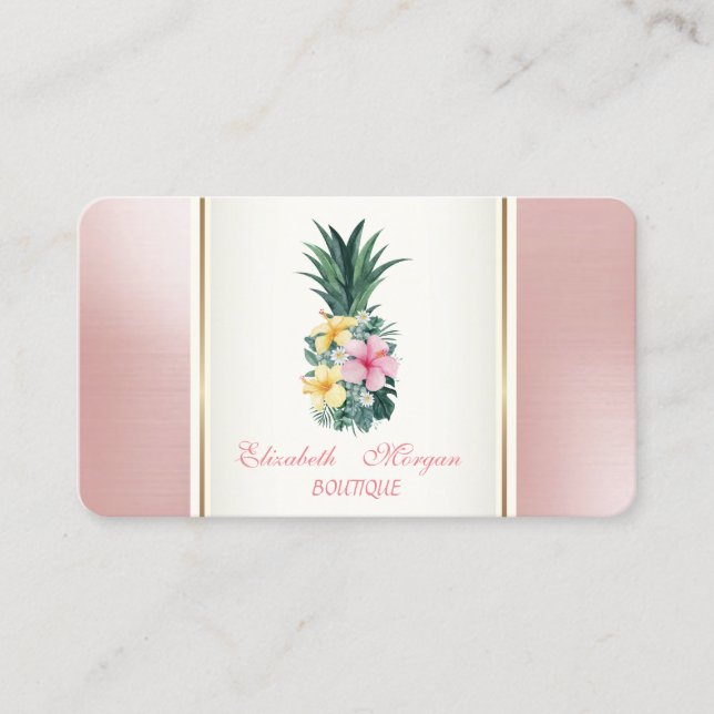 Tarjeta De Visita Flores tropicales de piña moderna de moda Girly (Anverso)