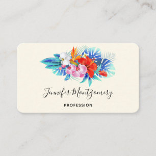 Tarjeta De Visita Flores tropicales exóticas - Rosa y Aqua