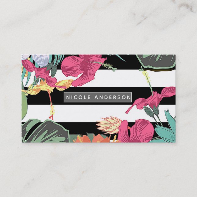 Tarjeta De Visita Flores tropicales florales dejan Moda botánica (Anverso)
