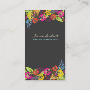 Tarjeta De Visita Flores tropicales/hibisco retro en negrita