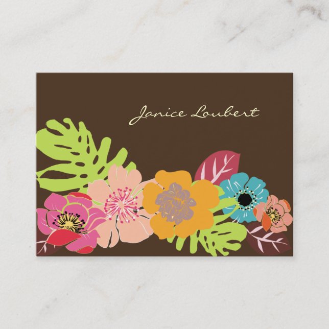 TARJETA DE VISITA FLORES TROPICALES NEGRADOS DE RETRO/FONDO DE DIY (Anverso)