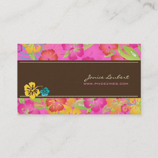 TARJETA DE VISITA FLORES TROPICALES NEGRADOS DE RETRO, HIBISCUS (Anverso)