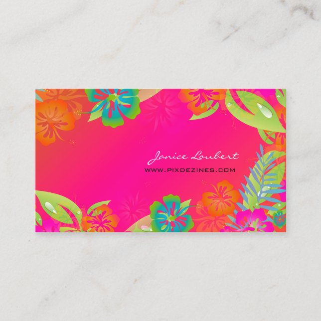 TARJETA DE VISITA FLORES TROPICALES NEGRADOS DE RETRO, HIBISCUS (Anverso)