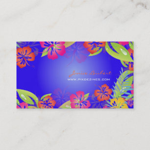 TARJETA DE VISITA FLORES TROPICALES NEGRADOS RETRO, HIBISCO