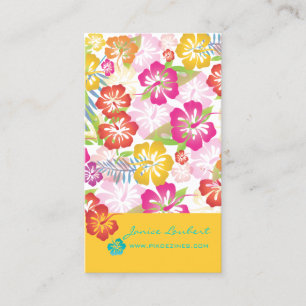 TARJETA DE VISITA FLORES TROPICALES NEGRADOS RETRO, HIBISCO