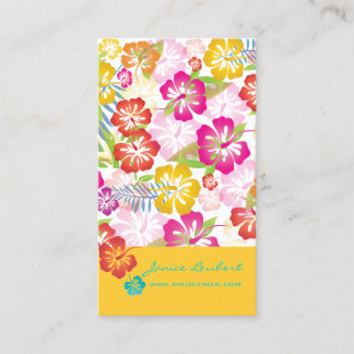 TARJETA DE VISITA FLORES TROPICALES NEGRADOS RETRO, HIBISCO