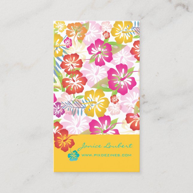 TARJETA DE VISITA FLORES TROPICALES NEGRADOS RETRO, HIBISCO (Anverso)