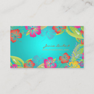 TARJETA DE VISITA FLORES TROPICALES NEGRADOS RETRO, HIBISCO