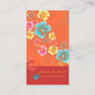 TARJETA DE VISITA FLORES TROPICALES NEGRADOS RETRO, HIBISCO