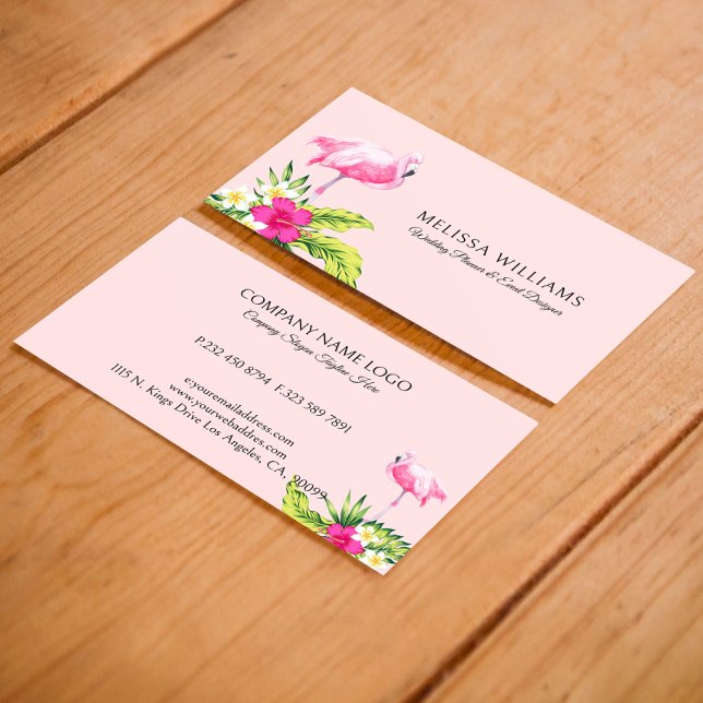 Tarjeta De Visita Flores tropicales y flamenco rosado en rosa (Subido por el creador)