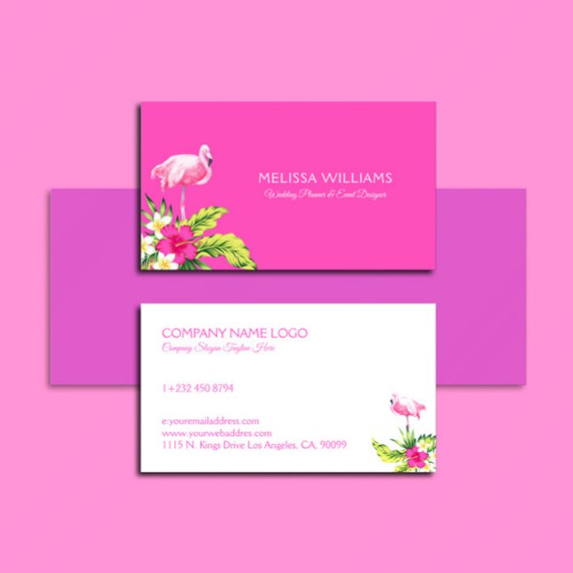 Tarjeta De Visita Flores tropicales y flamencos rosados y blancos (Subido por el creador)