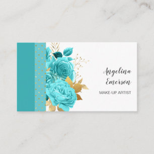 Tarjeta De Visita Flores Verde azuladas Femeninas Makeup Artista Sal