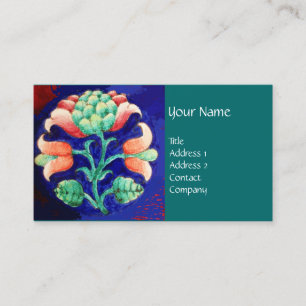 Tarjeta De Visita FLORES VERDES AZULES /Flor rosa estilizada