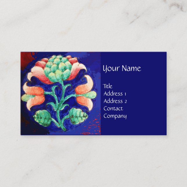 Tarjeta De Visita FLORES VERDES AZULES /Flor rosa estilizada (Anverso)