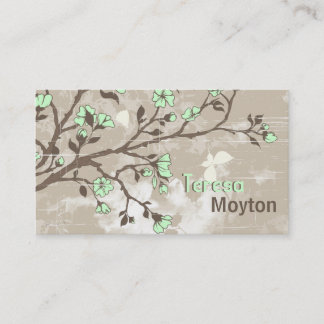 Tarjeta De Visita Flores verdes de menta vintage estopa de grunge fl