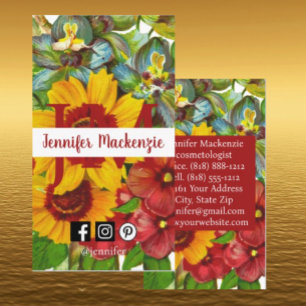 Tarjeta De Visita Flores Vintage Iniciales Florales Girasoles