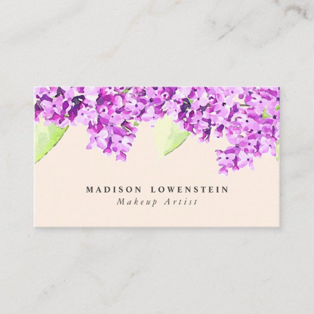 Tarjeta De Visita Flores violetas de la lila de la acuarela (Anverso)