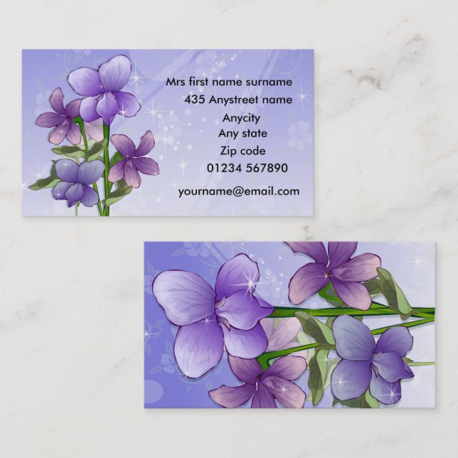 Tarjeta De Visita Flores violetas florales (Anverso / Reverso)