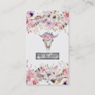 Tarjeta De Visita Flores y cráneo de vaca Moda Glam Boho