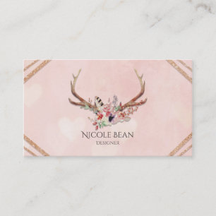 Tarjeta De Visita Flores y Cuernecillos de Ciervo Boho Chic Glam