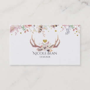 Tarjeta De Visita Flores y Cuerno de Ciervo Boho Chic Glam