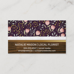 Tarjeta De Visita Flores y hojas decorativas   Madera y Mármol