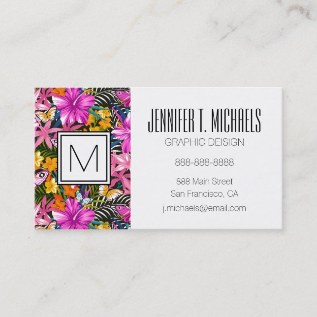 Tarjeta De Visita Flores y hojas tropicales (Anverso)