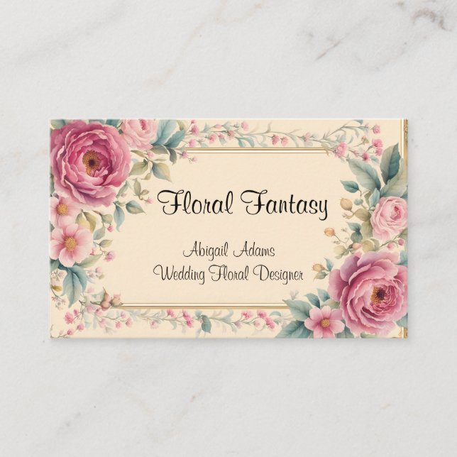 Tarjeta De Visita Flores y marco antiguos de moda (Anverso)