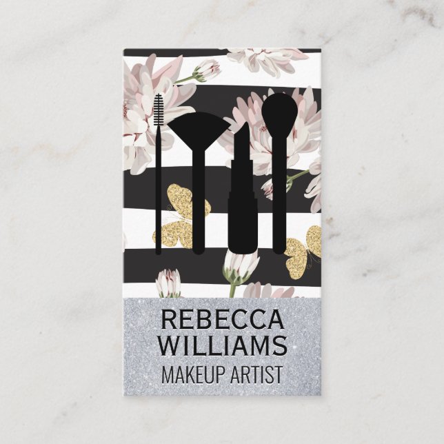 Tarjeta De Visita Flores y mariposas | Conjunto de configuración de  (Anverso)