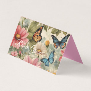 Tarjeta De Visita Flores Y Mariposas Obra De Arte