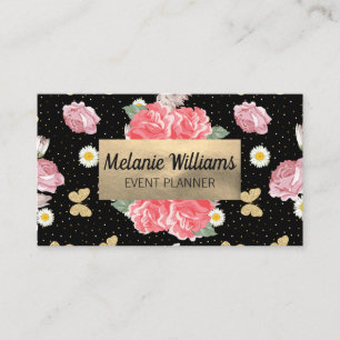 Tarjeta De Visita Flores y mariposas Purpurinas