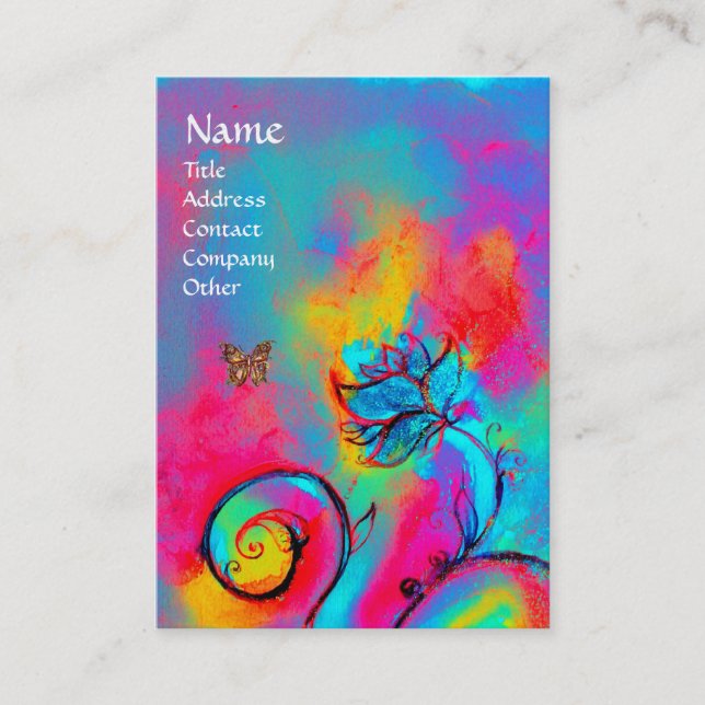 Tarjeta De Visita FLORES Y MARIPOSAS SIMILARES amarillo rosa azul (Anverso)