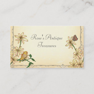 Tarjeta De Visita Flores y pájaro de época