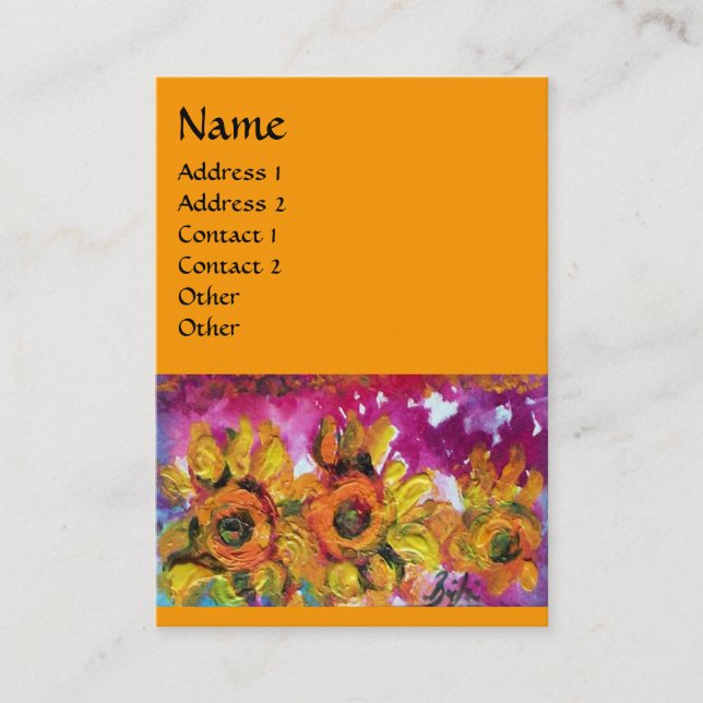 Tarjeta De Visita FLORES Y ROOSTER NEGRO, amarillo Naranja (Anverso)