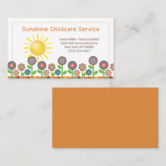Tarjeta De Visita Flores y servicio de guardería Sunshine (Anverso / Reverso)