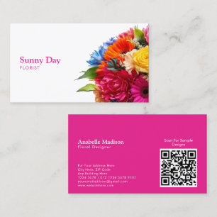 Tarjeta De Visita Floriente y colorido Bouquet floral con código QR