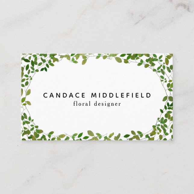 Tarjeta De Visita Florista botánico verde del diseño floral (Anverso)