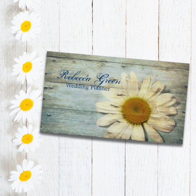 Tarjeta De Visita florista de margarita blanca de madera de grano az (aqua blue barn wood white daisy florist business card)