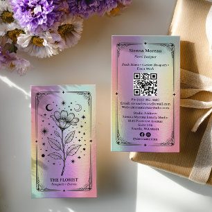 Tarjeta De Visita Florista del Tarot Celestial Arcoíris Holográfico 