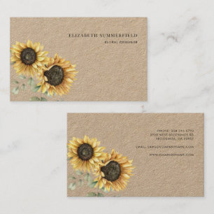 Tarjeta De Visita Florista Profesional de Girasol de Eucalipto Elega