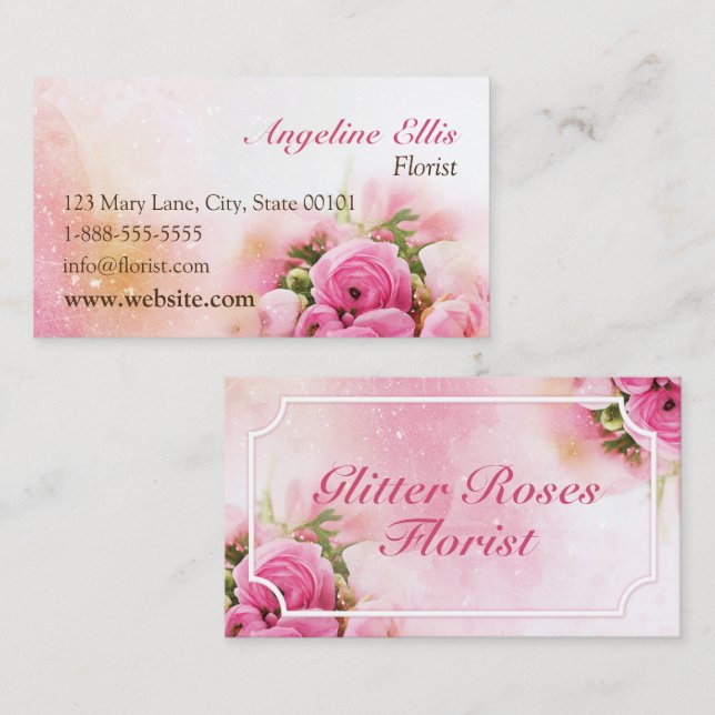 Tarjeta de visita florista rosa Roses (Anverso / Reverso)