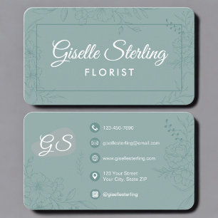 Tarjeta De Visita Florista Verde Floral Teal