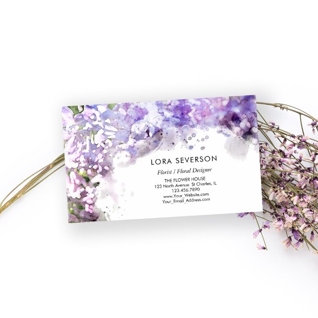 Tarjeta De Visita Floristería de flores de lino púrpura (Subido por el creador)