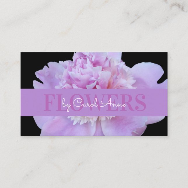 Tarjeta De Visita Florists Pink Purple Flower Classic Black (Anverso)