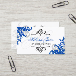 Tarjeta De Visita Flourish del azul real y de la plata del monograma