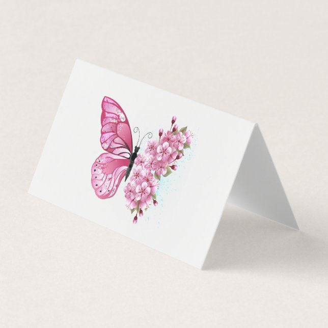 Tarjeta De Visita Flower Butterfly with Pink Sakura (Anverso)