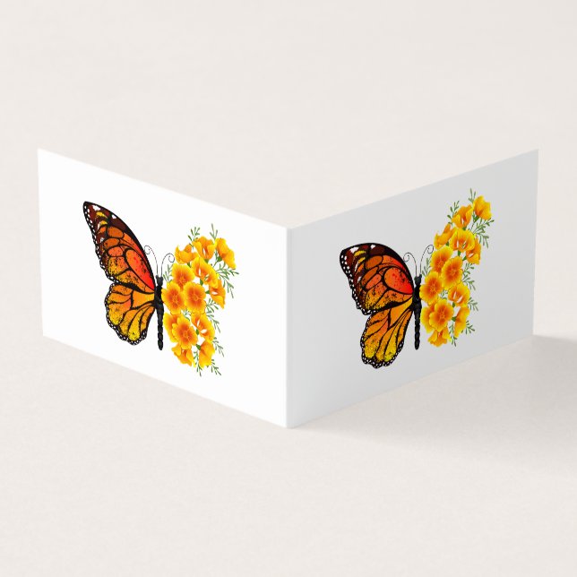Tarjeta De Visita Flower Butterfly with Yellow California Poppy (Exterior)
