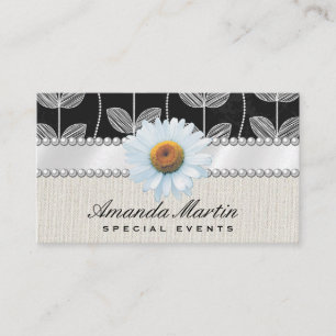 Tarjeta De Visita Flower Chalk Doodle   Flor blanca y perlas